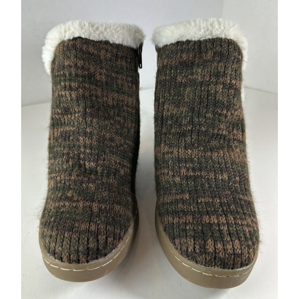 New Muk Luks Anne Marie Wedge Boots Brown Marl Ankle Buckle Shoes Faux Fur Sz 10 - Picture 7 of 13